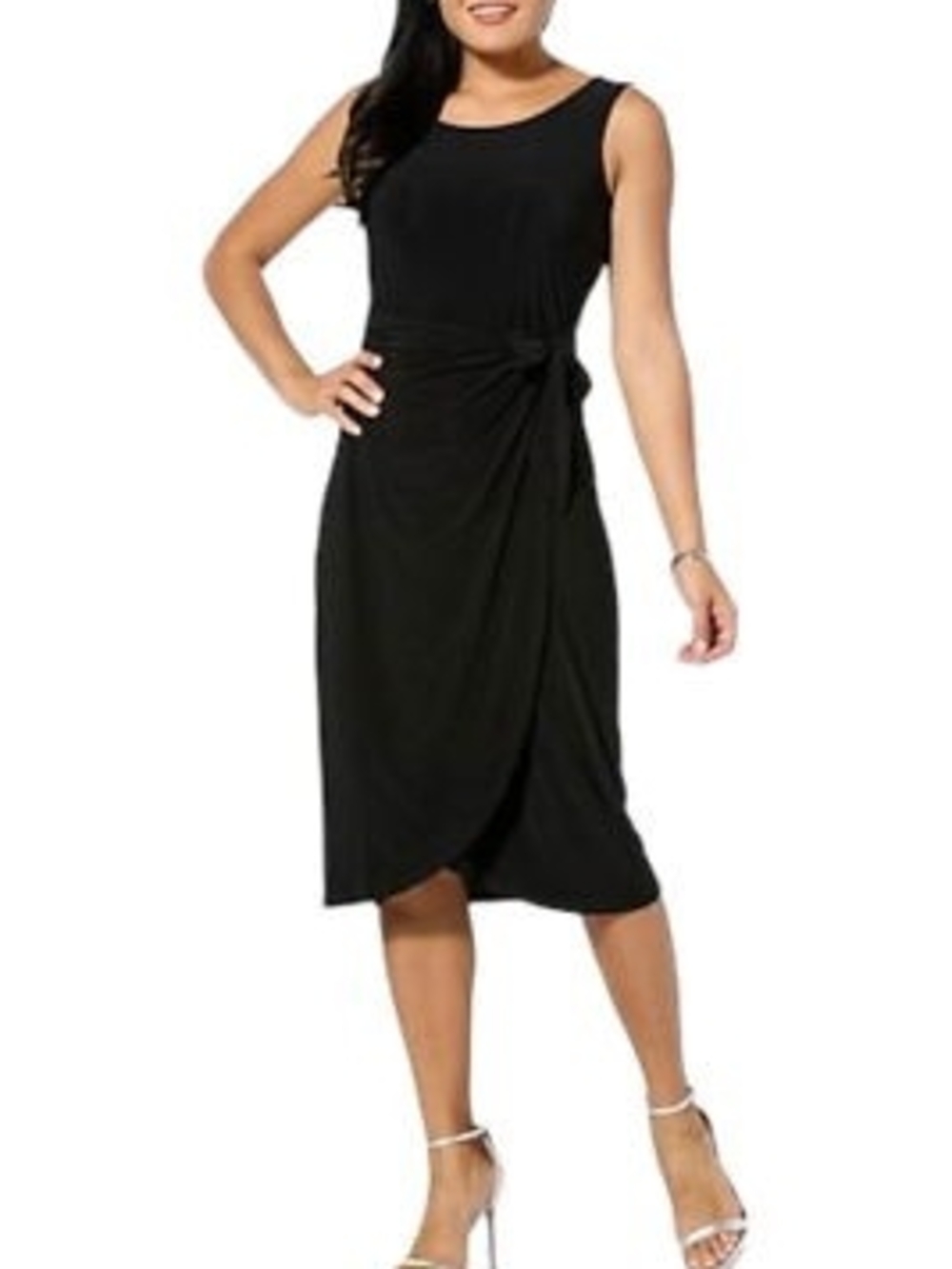 nine britton Black Sleeveless Ribbed Wrap-Detail Midi Dress